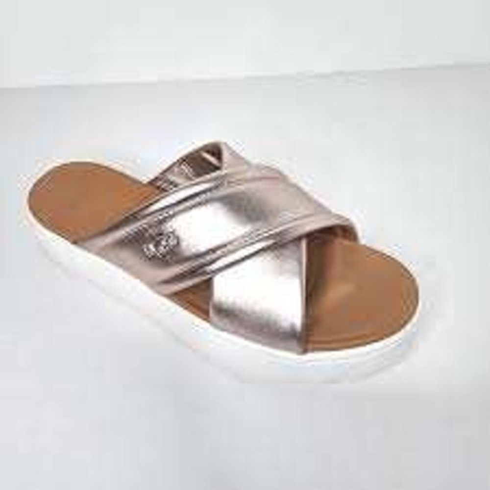UGG Emily Rose Gold Metallic Leather Crisscross Slide Sandals 1124995 Womens 9